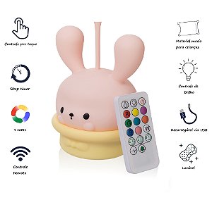 Pet Light Magic Bunny - Abajur noturno infantil sem fio com controle remoto