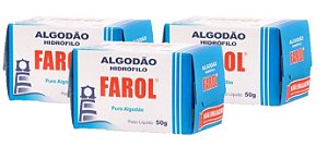 Algodão hidrófilo caixa 50g - Kit 3 caixas - Farol