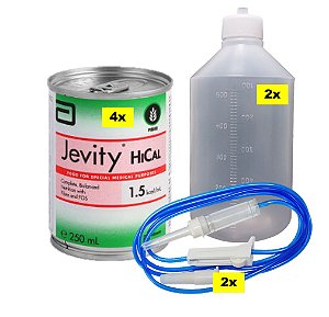 Jevity Hical 1.5 Kcal - kit c/ 4 latas de 250mL + Frascos e Equipos Para Nutrição Enteral