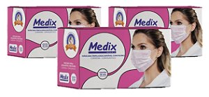 Mascara Cirurgica Tripla Rosa (Kit 3 caixas) - Medix
