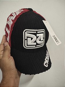 Boné da Cyclone veludo Bordado Preto Com Vermelho