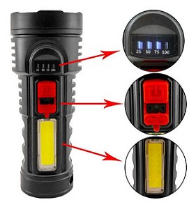 Lanterna Tática 2 Em 1 Led Cob Carregamento Usb