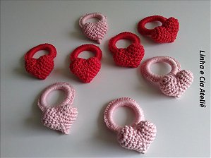 Porta-guardanapos/anéis de guardanapo de crochê artesanal formato Coração
