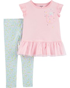 Conjunto de 2 peças coelhinho e legging de bolinhas - Carter's