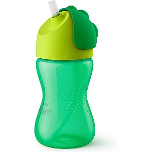 Copo Dinossauro com Canudo Curvado 300ml Verde