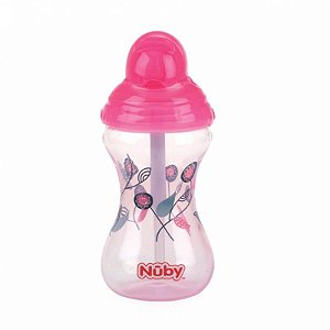 Copo Decorado com Canudo de Silicone 300ml - Rosa - Nuby