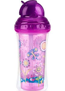 Copo Térmico com Trava, Canudo de Silicone e Tampa Retrátil 270ml - Roxo - Nuby