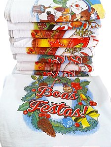 Pano de Prato com Bainha Estampado Natal Pé de Galinha 100% Algodão 41x68cm Paty