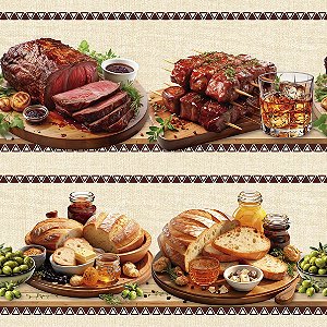 Tricoline Digital Barrado Churrasco e Petiscos 55cm x 1,50mt