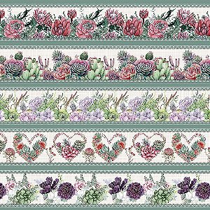 Tricoline Digital Barrado Cactos e Suculentas 55cm x 1,50mt