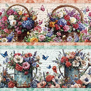 Tricoline Digital Barrado Flores na Lata 55cm x 1,50mt