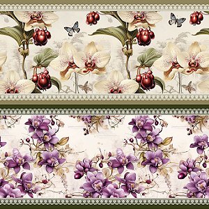 Tricoline Digital Barrado Orquídeas 55cm x 1,50mt