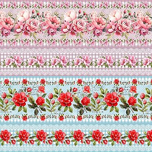 Tricoline Digital Barrado Floral Pétalas de Amor 55cm x 1,50mt