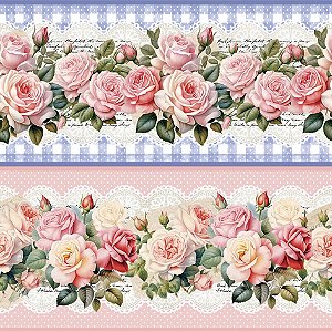 Tricoline Digital Barrado Flores Delicadas 55cm x 1,50mt