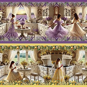 Tricoline Digital Barrado Cozinha Antiga 55cm x 1,50mt