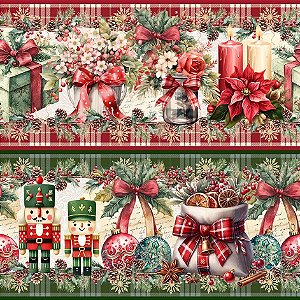 Tricoline Digital Barrado Presentes de Natal 55cm x 1,50mt