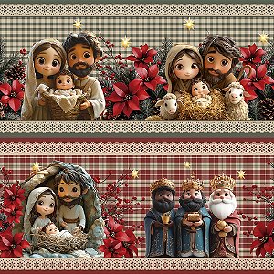 Tricoline Digital Barrado Presépio Encantado 55cm x 1,50mt