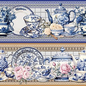 Tricoline Digital Barrado Louças Portuguesas 55cm x 1,50mt