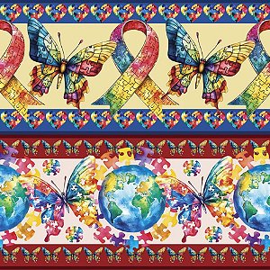 Tricoline Digital Barrado Inclusão com Amor 55cm x 1,50mt