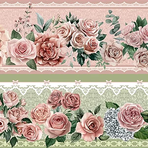 Tricoline Digital Barrado Floral Jardim de Luz 55cm x 1,50mt