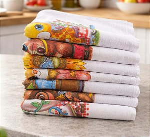 Pano de Prato Estampado Pé de Galinha com Bainha 41x66cm Paty