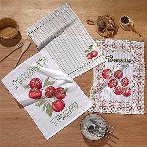 Jogo de Pano de Copa Felpudo Prata Döhler Tomate - 3 Peças