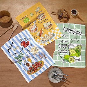 Jogo de Pano de Copa Felpudo Prata Döhler Receitas - 3 Peças
