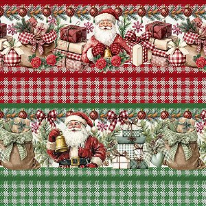 Tricoline Digital Barrado Papai Noel 55cm x 1,50mt