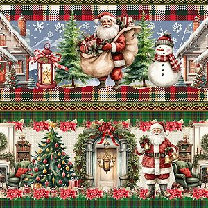 Tricoline Digital Barrado Casa do Papai Noel 55cm x 1,50mt