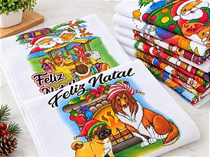 Pano Bainha Estampado Natal 100% Algodão Pé de Galinha 42x65cm