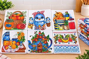 Pano Bainha Estampado 100% Algodão Pé de Galinha 42x65cm