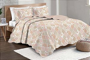 Colcha Dupla Face Evolution Patchwork King Florema Camesa - 3 Peças