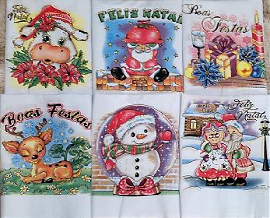 Pano de Prato com Bainha Estampado Natal com Glitter Engomatextil Extra 100% Algodão 45x72cm - A Elite dos Panos