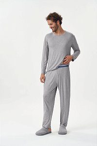 Pijama Masculino Adulto Manga Longa Cinza Mescla em Viscolycra