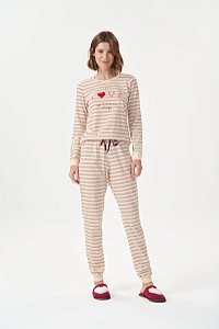 Pijama Feminino Adulto Manga Longa Listrado Love