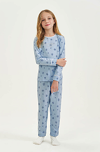 Pijama Menina  Manga Longa Azul Claro Flocos