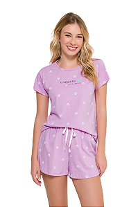 Pijama Adulto Feminino Manga Curta com Shorts Rosa Conchas