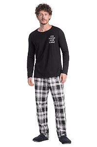 Pijama Masculino Adulto Manga Longa Xadrez Preto