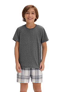 Pijama Menino Manga Curta Cinza Xadrez Cor Com Amor