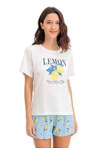 Pijama Adulto Feminino Manga Curta com Shorts Azul Limão Siciliano