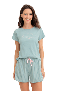 Pijama Adulto Feminino Manga Curta Verde Claro Weekend