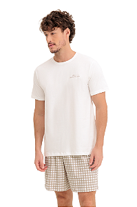 Pijama Masculino Adulto Manga Curta Xadrez Marrom