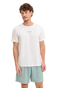 Pijama Masculino Adulto Manga Curta com Short Verde Claro Listrado