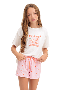 Pijama Menina Manga Curta com Shorts Rosa Mini Laranjas