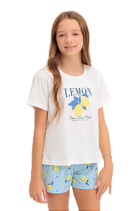 Pijama Menina Manga Curta com Shorts Azul Limão Siciliano