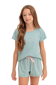 Pijama Menina Manga Curta com Short Verde Claro Weekend