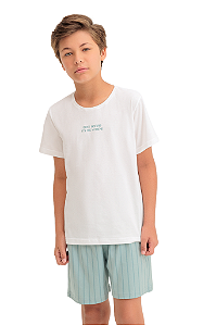 Pijama Menino Manga Curta com Short Verde Claro Listrado