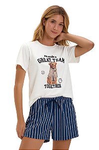 Shortdoll Adulto Manga Curta Golden Azul Listrado Cor Com Amor