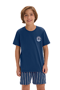 Pijama Menino Manga Curta Azul Listrado Cor Com Amor