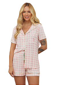Pijama Camisaria Manga Curta VICHY ROSA Viscolycra Anna Kock Sleepwear